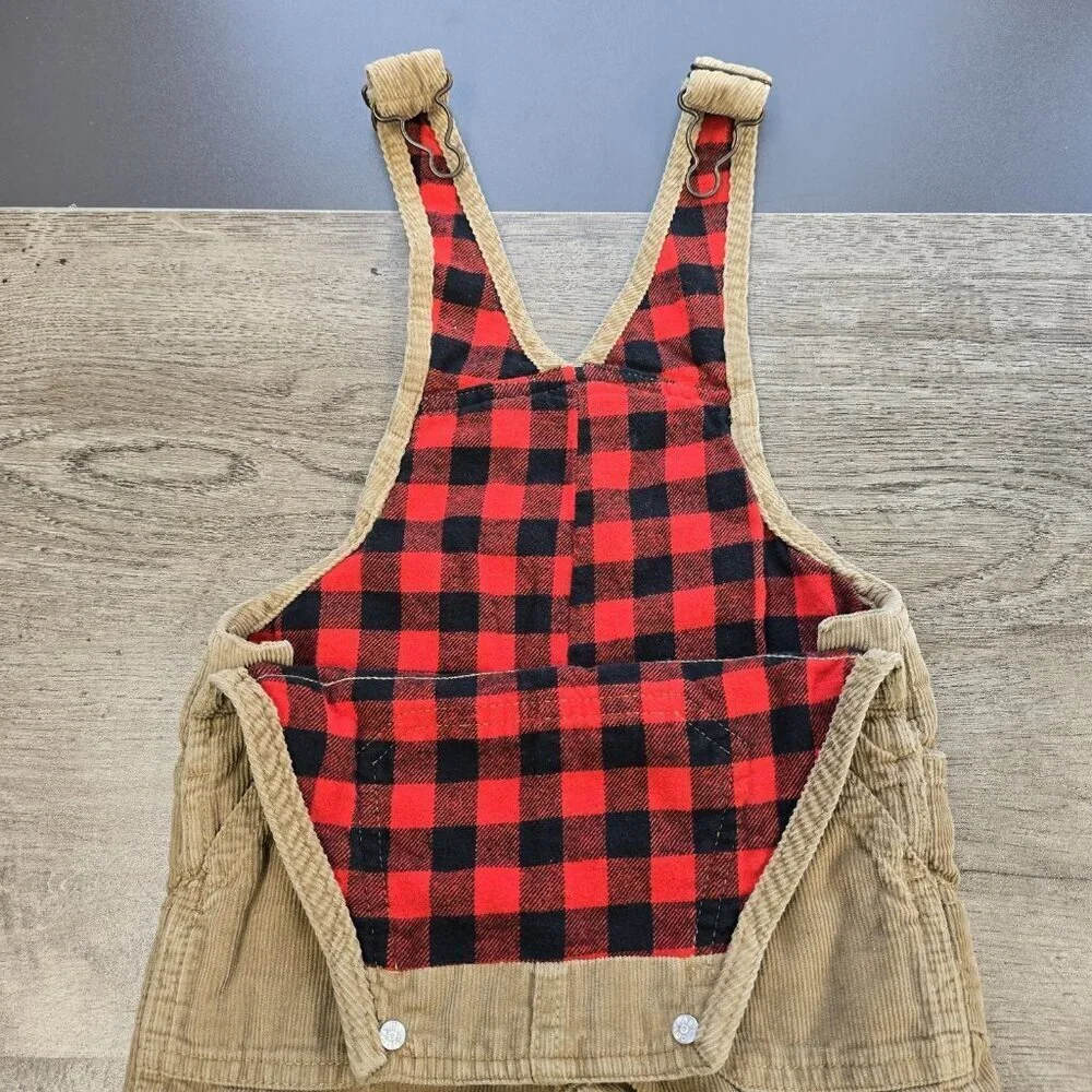 OshKosh Bgosh Corduroy Overalls Baby Size 12 Month Buffalo Check Plaid Lined
